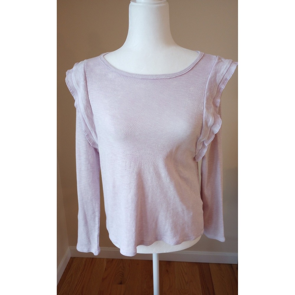 Eri + Ali Anthropologie Ruffle Shoulder Long Sleeve Top Size:XS Lavender NWT